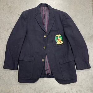 Vintage 60s Penneys Navy Blue Wool Crest Blazer Jacket Mens VDR  Preppy Academic